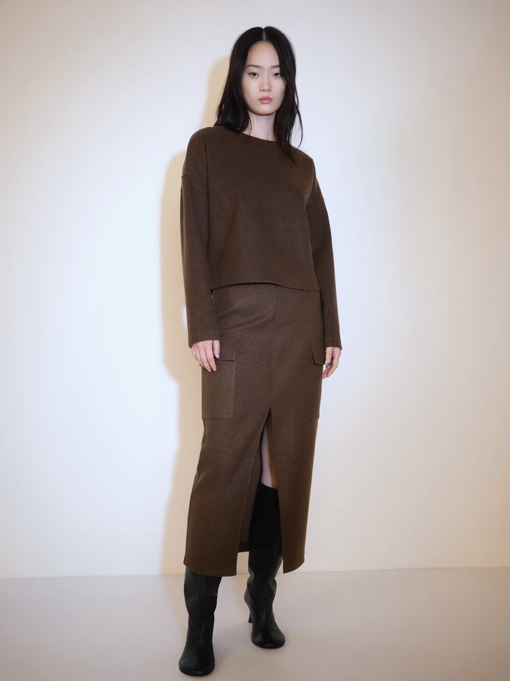 Mango Brown fleece Co-ord set sweatshirt + skirt NWT